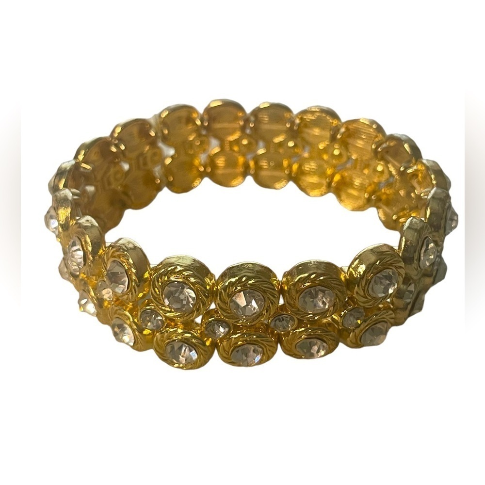 Gold Layered Round Rhinestone Formal Stretch Bracelet